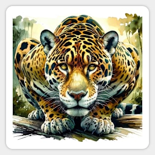 Jungle Majesty: Striking Jaguar Watercolor Sticker